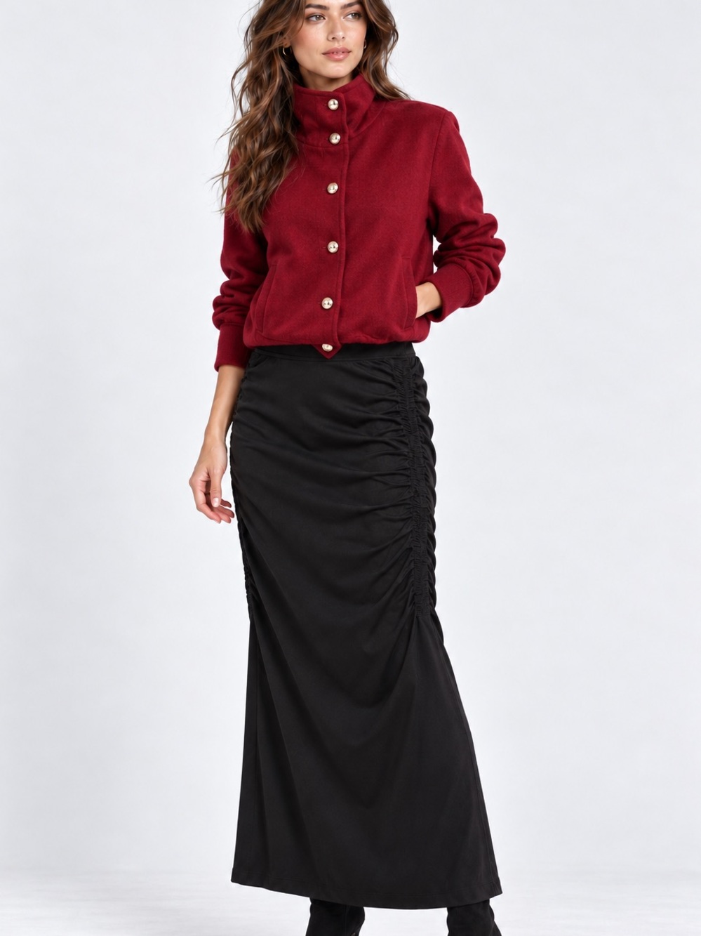 GILI Midi/Maxi Black Ruched Skirt Size XS